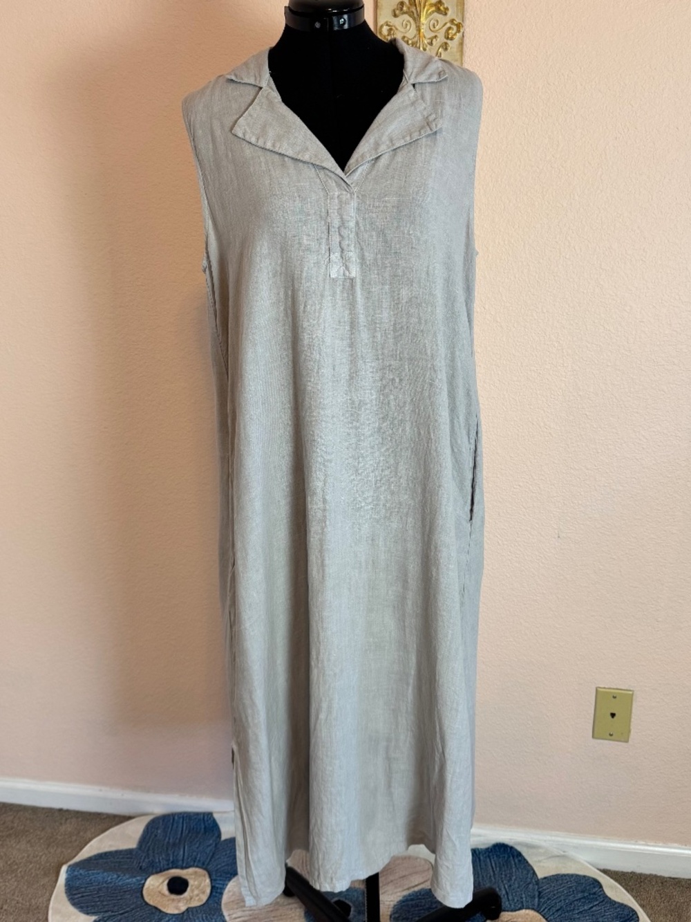 Coastal Capsule Minimalist 100% Linen Shift Dress Light Gray Medium